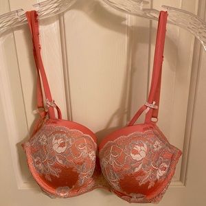 Coral with silver lace Dream Angels lined Demi 34 DD